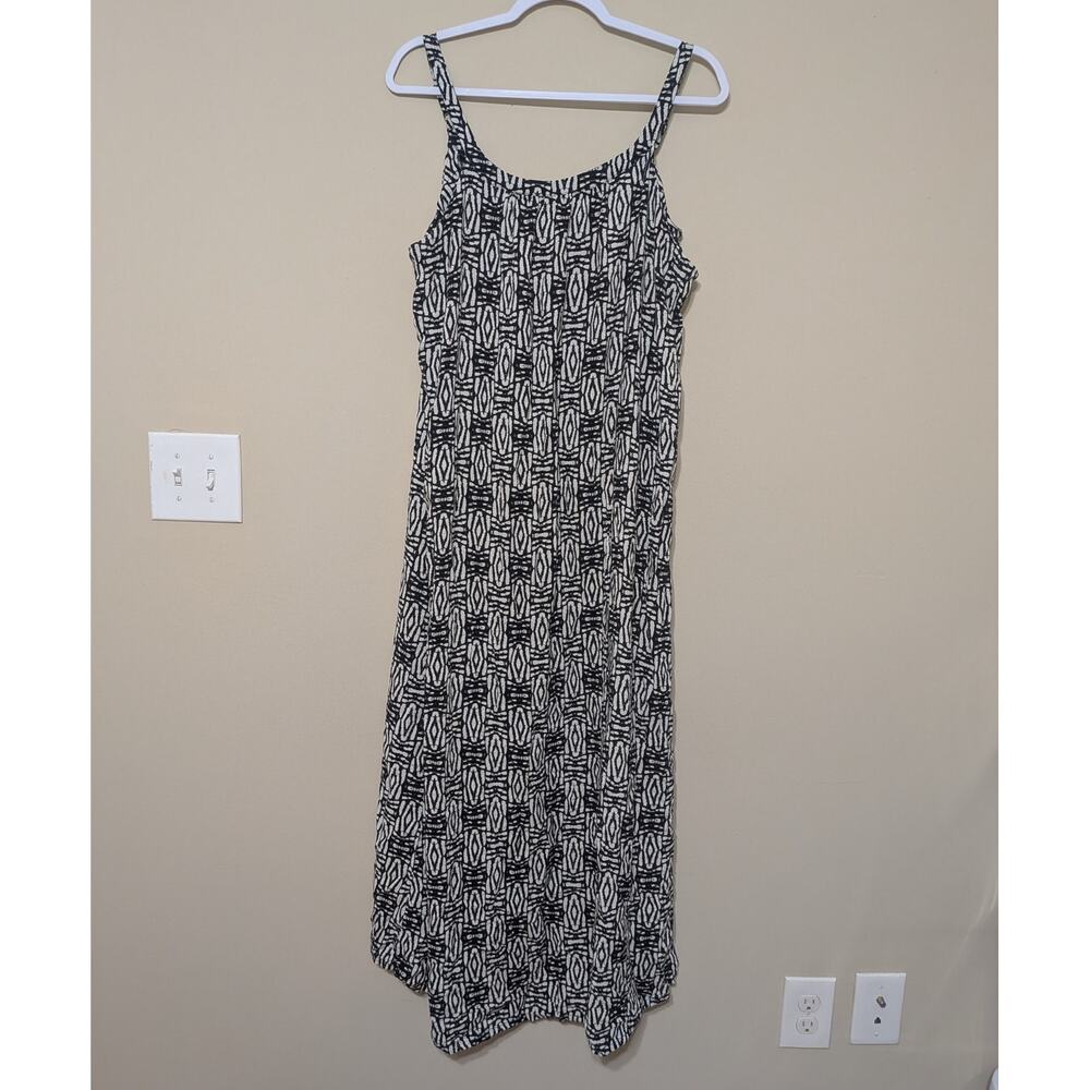 AVA & VIV Whimsygoth Black And White Boho Geometric Design Maxi Dress